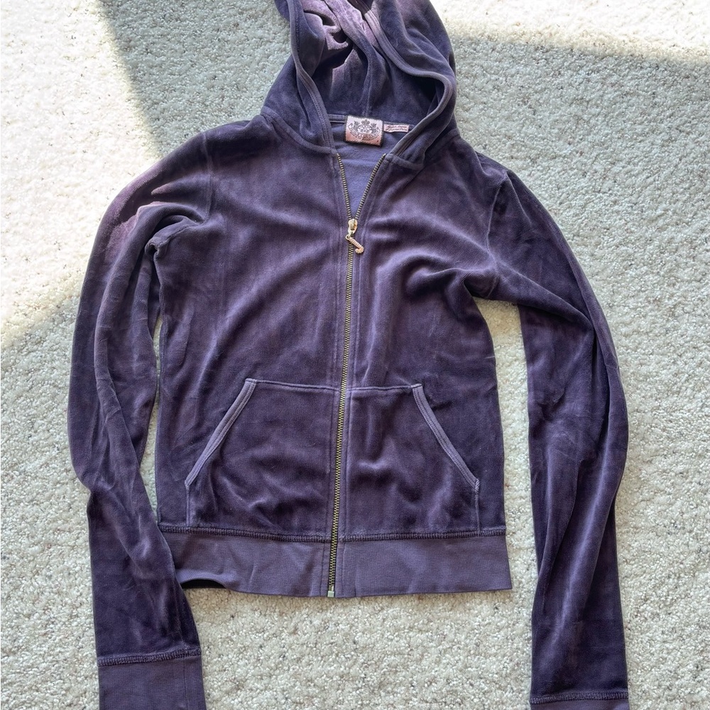 Juicy Couture Set Purple Velour Hoodie with pink bling J charm